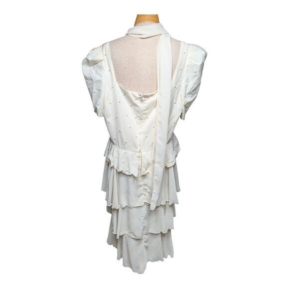 Vtg 1980s Michael Maiello Pat Richards Ivory Pearl Beaded Tiered Midi Dress 20 - Picture 3 of 9